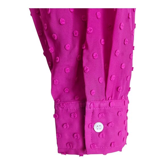 J. CREW Women's M Blouse Ruffle Swiss Dot Fuchsia Button Up Valentines Bust 40" - Picture 7 of 9
